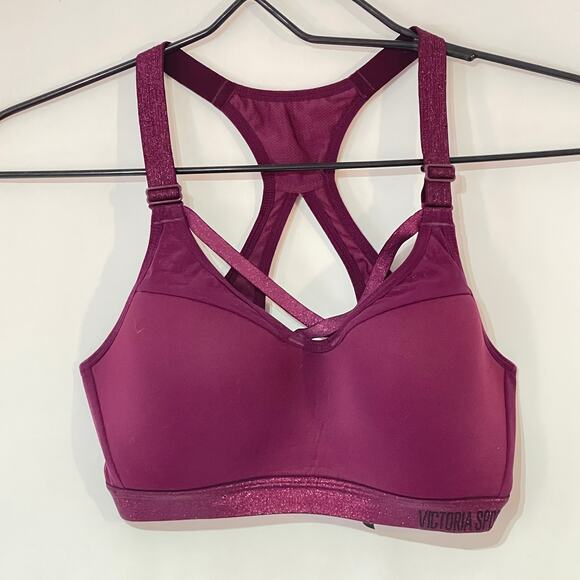 Victoria's Secret Sports Bra Womens 32C Dark Red Strappy Molded Cups Wireless - Picture 2 of 12